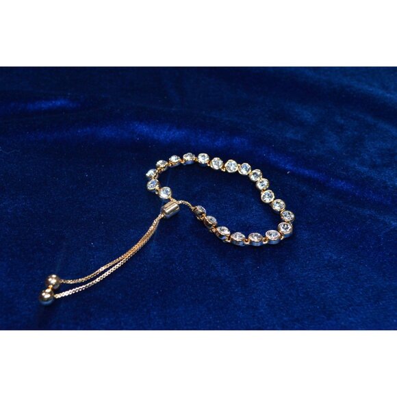 Gold Tone Star Studded Bangle & Rhinestone Tennis Bracelet Adjustable Premier - Picture 3 of 11